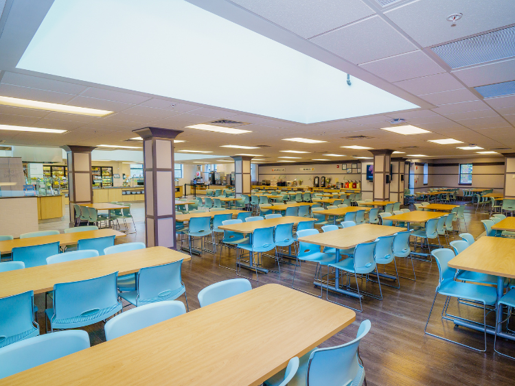 CATS Academy dining hall with open seating and servery