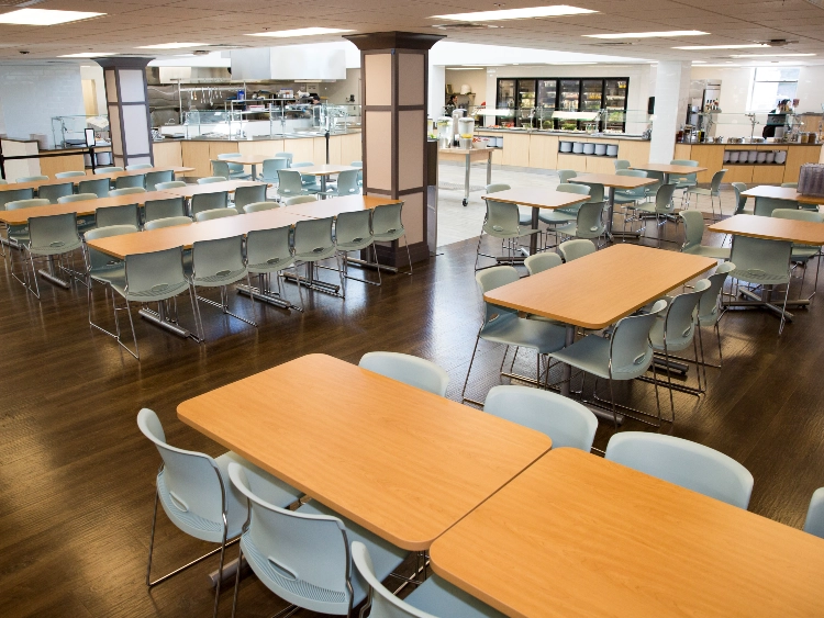 Cafeteria seating and hot food lines at CATS Academy